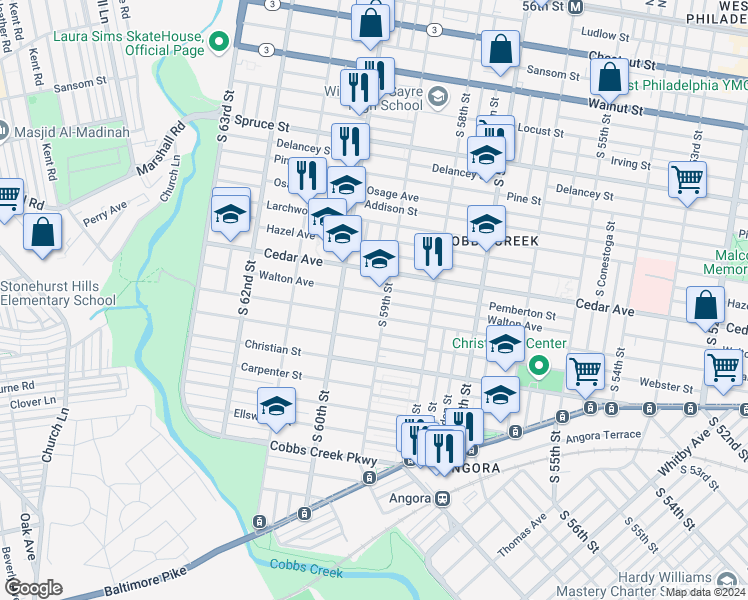 map of restaurants, bars, coffee shops, grocery stores, and more near in Philadelphia