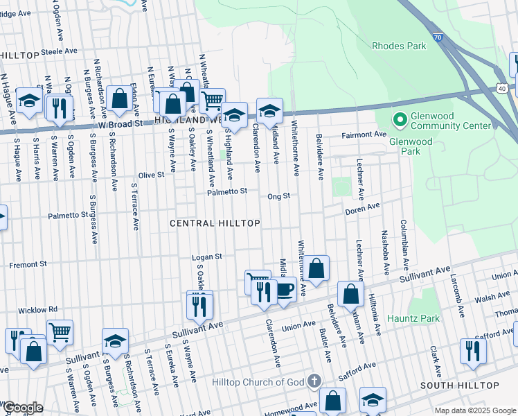 map of restaurants, bars, coffee shops, grocery stores, and more near 219 Clarendon Avenue in Columbus