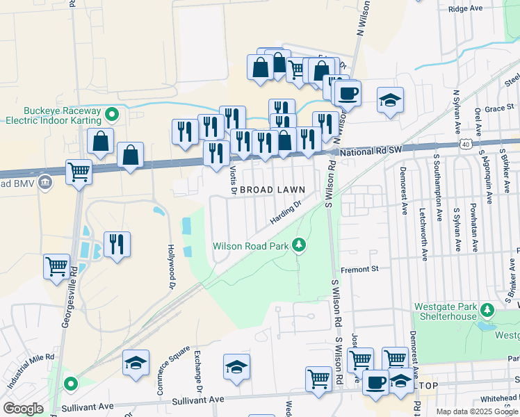 map of restaurants, bars, coffee shops, grocery stores, and more near 121 Coolidge Avenue in Columbus