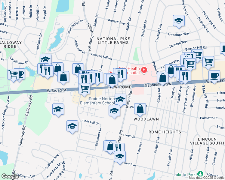 map of restaurants, bars, coffee shops, grocery stores, and more near in New Rome