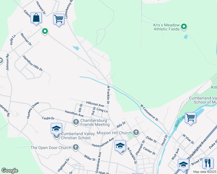 map of restaurants, bars, coffee shops, grocery stores, and more near 1511 North Franklin Street in Franklin County