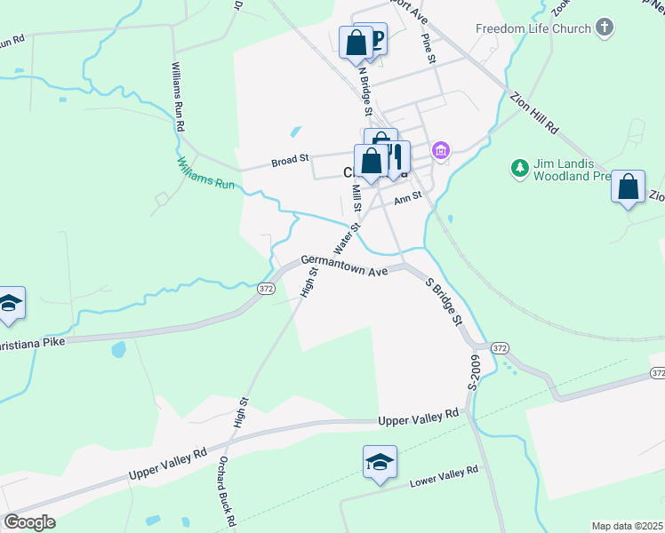map of restaurants, bars, coffee shops, grocery stores, and more near 68 Germantown Ave in Christiana