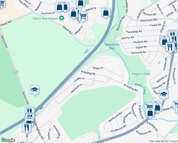 map of restaurants, bars, coffee shops, grocery stores, and more near 819 West Rolling Road in Springfield