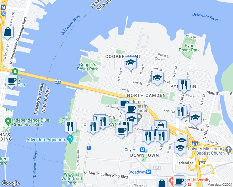 map of restaurants, bars, coffee shops, grocery stores, and more near 1 Pearl Street in Camden