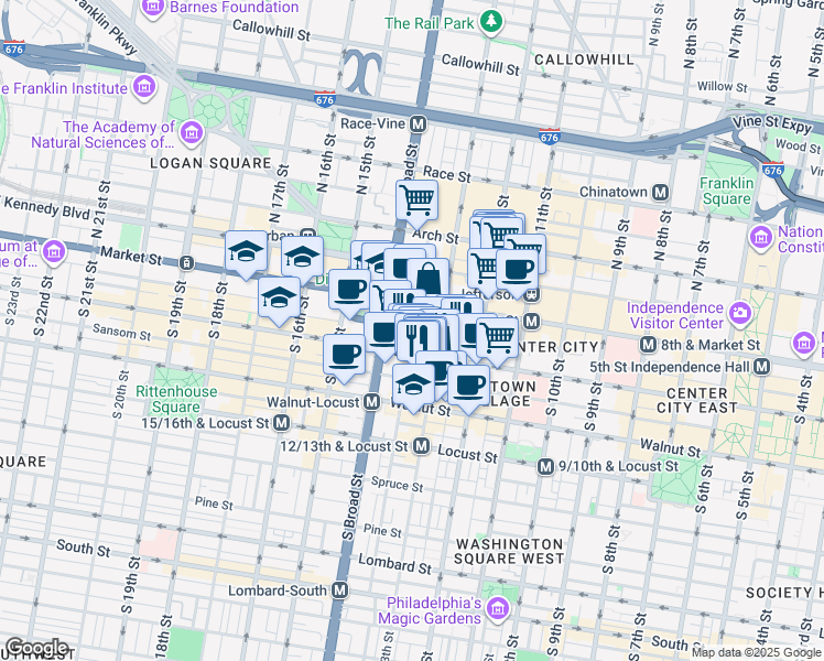 map of restaurants, bars, coffee shops, grocery stores, and more near in Philadelphia