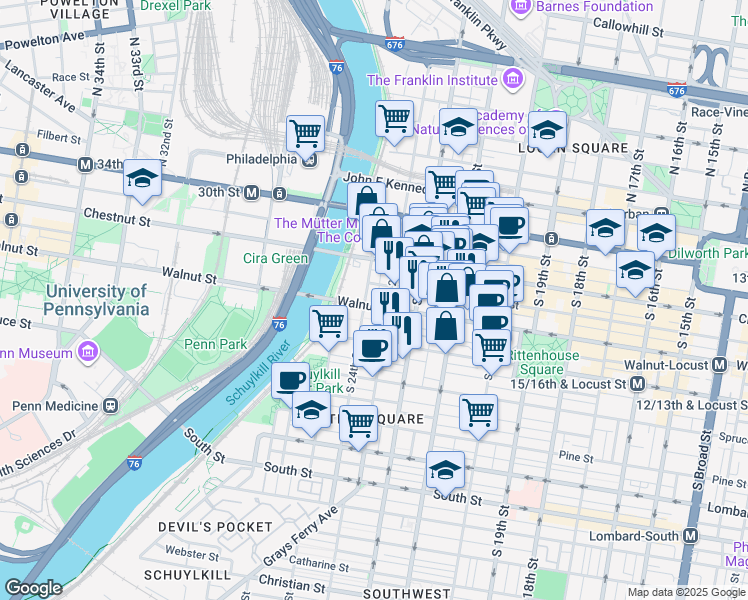 map of restaurants, bars, coffee shops, grocery stores, and more near in Philadelphia