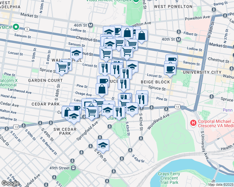 map of restaurants, bars, coffee shops, grocery stores, and more near in Philadelphia