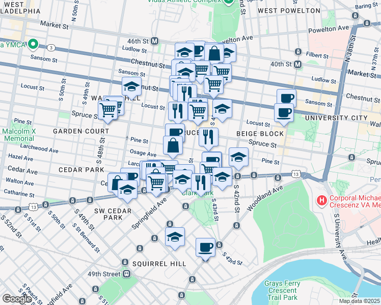 map of restaurants, bars, coffee shops, grocery stores, and more near in Philadelphia