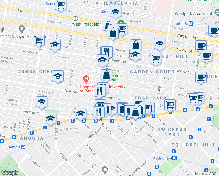 map of restaurants, bars, coffee shops, grocery stores, and more near in Philadelphia