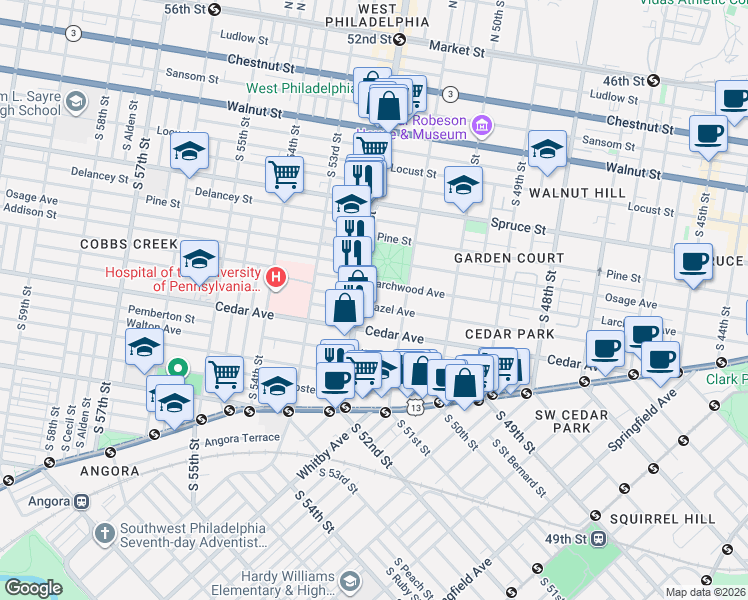 map of restaurants, bars, coffee shops, grocery stores, and more near in Philadelphia