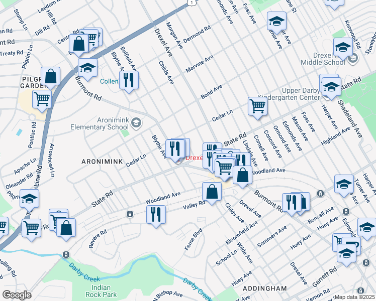 map of restaurants, bars, coffee shops, grocery stores, and more near 820 Wilde Avenue in Drexel Hill