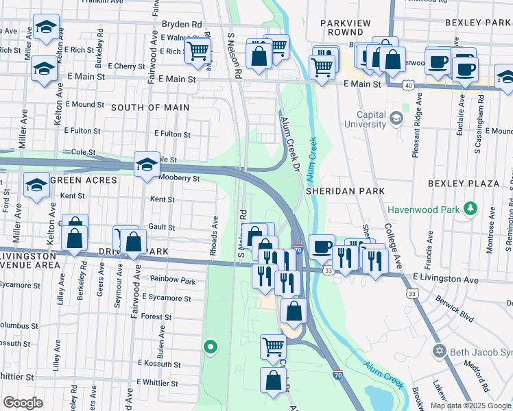 map of restaurants, bars, coffee shops, grocery stores, and more near 819 Lyman Avenue in Columbus