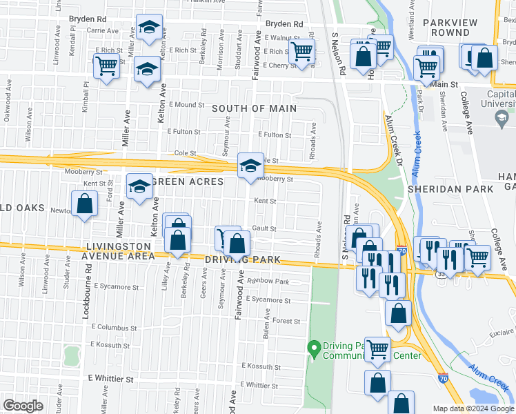 map of restaurants, bars, coffee shops, grocery stores, and more near 788 Fairwood Avenue in Columbus