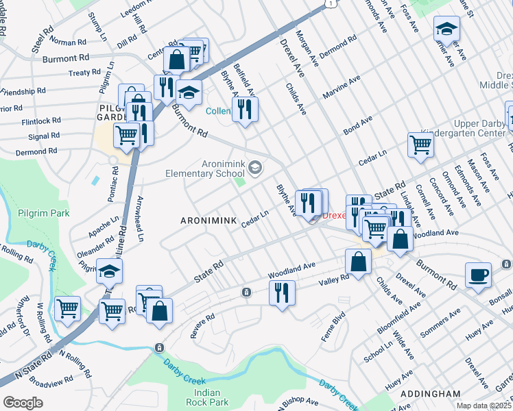 map of restaurants, bars, coffee shops, grocery stores, and more near 914 Anderson Avenue in Drexel Hill