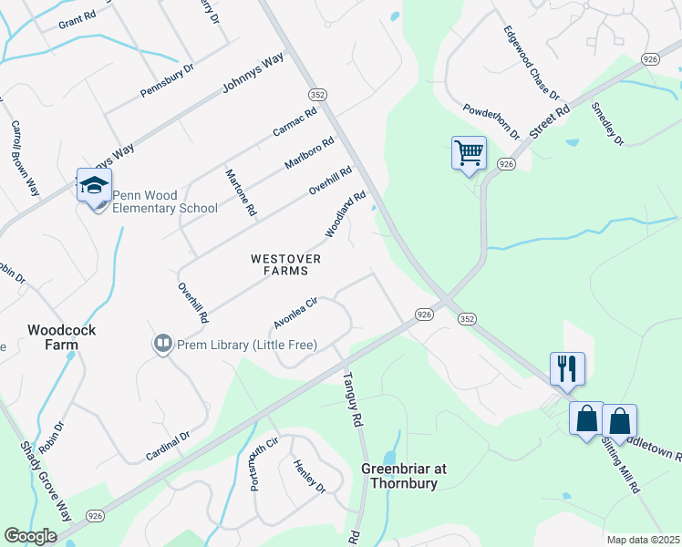 map of restaurants, bars, coffee shops, grocery stores, and more near 1541 Apple Tree Road in Chester County