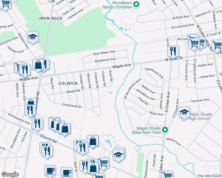 map of restaurants, bars, coffee shops, grocery stores, and more near 100 Center Avenue in Cherry Hill