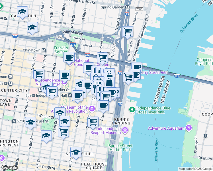 map of restaurants, bars, coffee shops, grocery stores, and more near 51 North 3rd Street in Philadelphia
