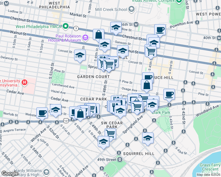 map of restaurants, bars, coffee shops, grocery stores, and more near 4736 Osage Avenue in Philadelphia