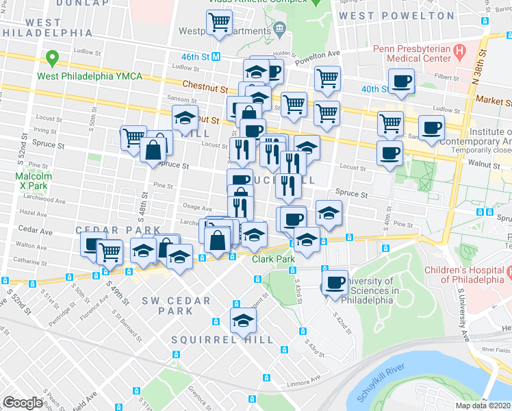 map of restaurants, bars, coffee shops, grocery stores, and more near 4412 Pine Street in Philadelphia
