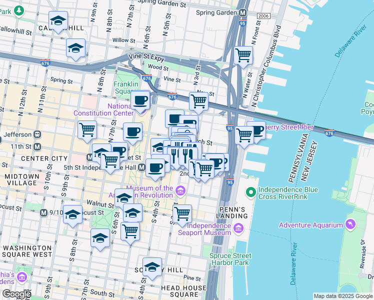 map of restaurants, bars, coffee shops, grocery stores, and more near 59 North 3rd Street in Philadelphia