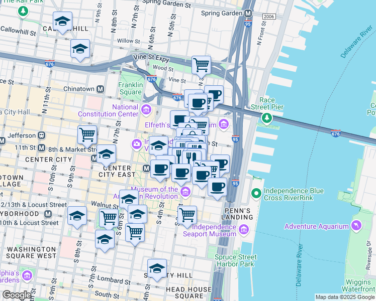 map of restaurants, bars, coffee shops, grocery stores, and more near 48 North 3rd Street in Philadelphia