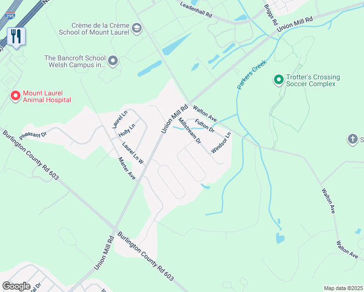 map of restaurants, bars, coffee shops, grocery stores, and more near 4 Hopemont Drive in Mount Laurel
