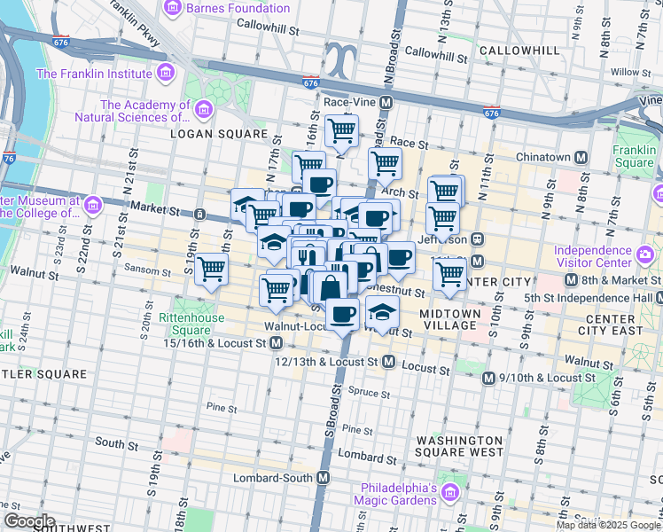 map of restaurants, bars, coffee shops, grocery stores, and more near in Philadelphia