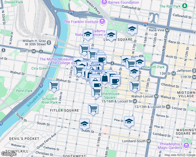 map of restaurants, bars, coffee shops, grocery stores, and more near 1998 Moravian Street in Philadelphia
