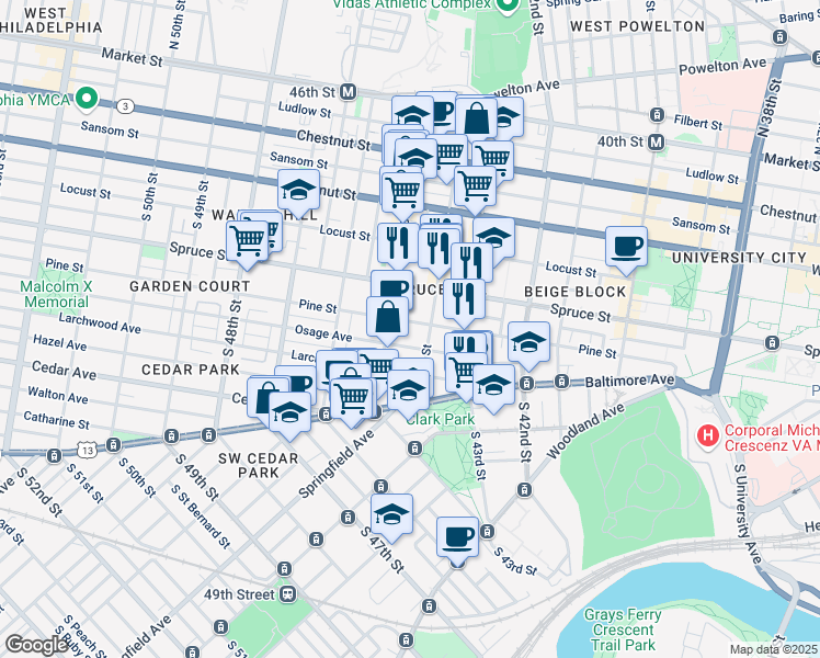 map of restaurants, bars, coffee shops, grocery stores, and more near in Philadelphia