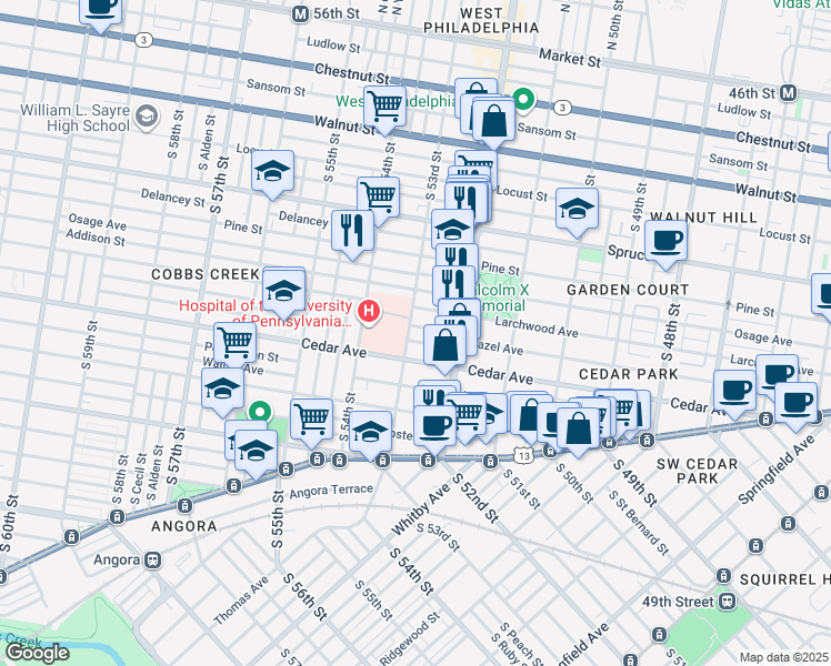map of restaurants, bars, coffee shops, grocery stores, and more near 5236 Rodman Street in Philadelphia