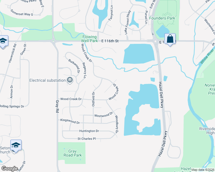 map of restaurants, bars, coffee shops, grocery stores, and more near 5248 Sherwood Court in Carmel