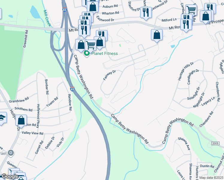 map of restaurants, bars, coffee shops, grocery stores, and more near 2656 Fairway Drive in East York