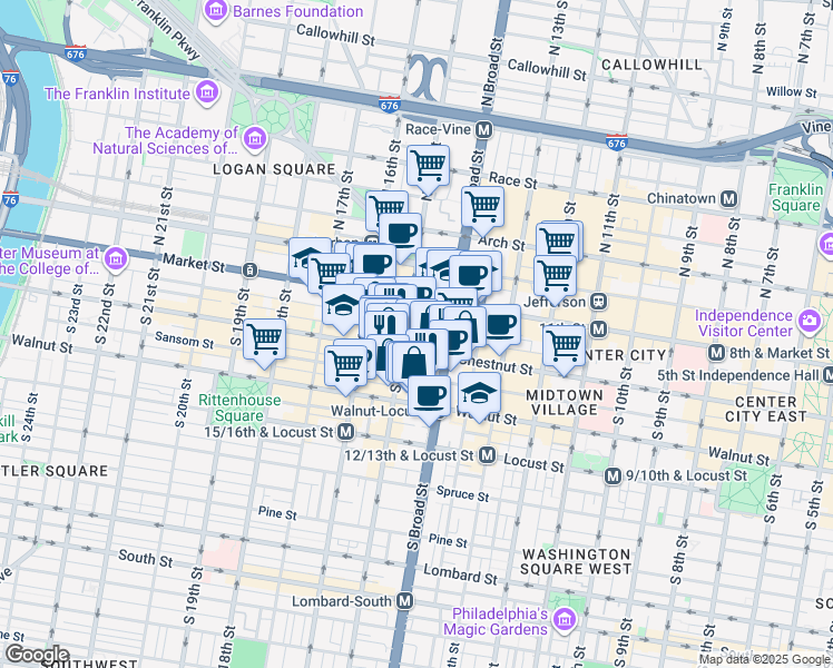 map of restaurants, bars, coffee shops, grocery stores, and more near in Philadelphia