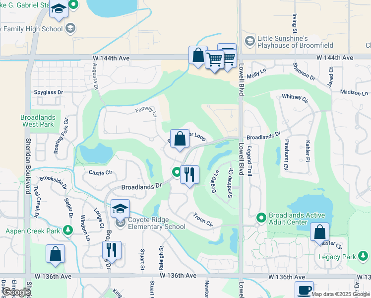 map of restaurants, bars, coffee shops, grocery stores, and more near in Broomfield