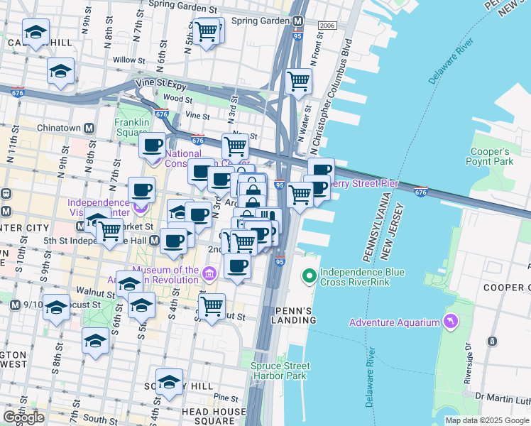 map of restaurants, bars, coffee shops, grocery stores, and more near 116-18 Arch Street in Philadelphia