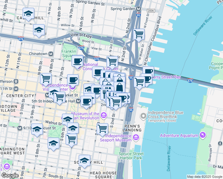 map of restaurants, bars, coffee shops, grocery stores, and more near 51 North 3rd Street in Philadelphia