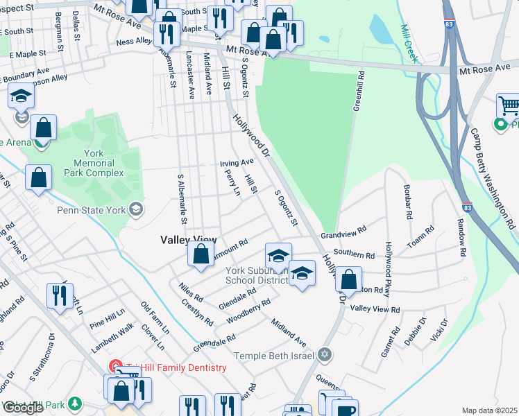 map of restaurants, bars, coffee shops, grocery stores, and more near 888 Rathton Road in York