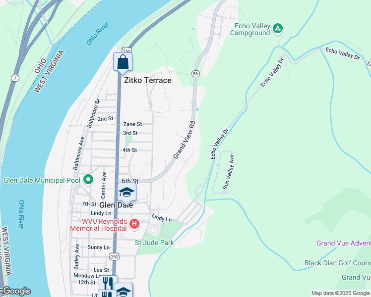 map of restaurants, bars, coffee shops, grocery stores, and more near 613 Woodridge Drive in Glen Dale