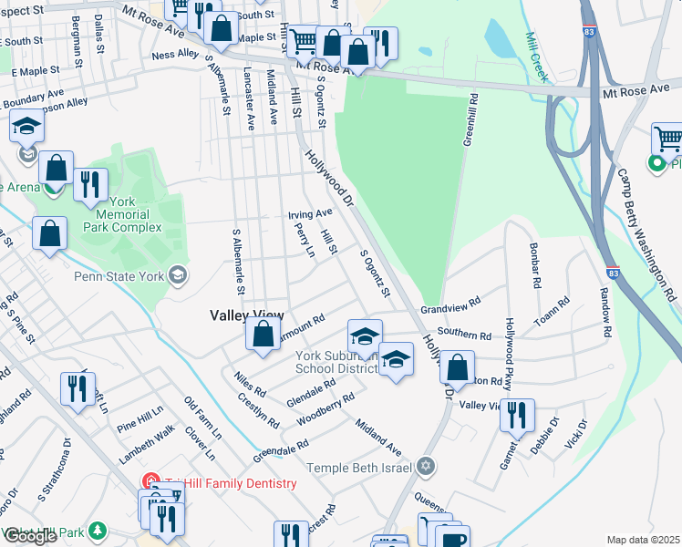 map of restaurants, bars, coffee shops, grocery stores, and more near 888 Rathton Road in York