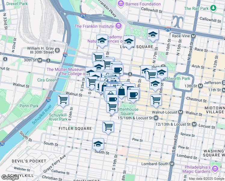 map of restaurants, bars, coffee shops, grocery stores, and more near 2008 Ionic Street in Philadelphia