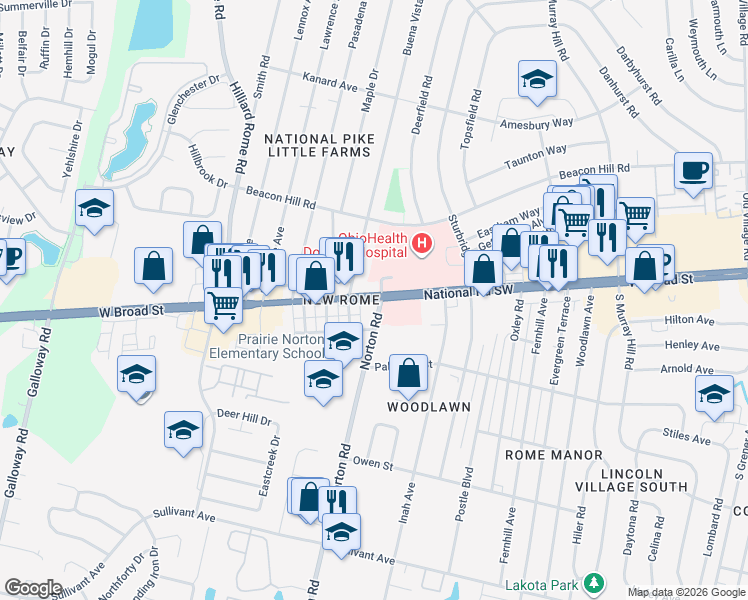 map of restaurants, bars, coffee shops, grocery stores, and more near 5193 U.S. 40 in Columbus