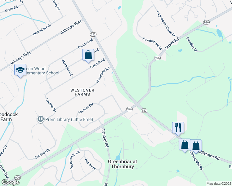 map of restaurants, bars, coffee shops, grocery stores, and more near 1111 Butternut Road in Chester County