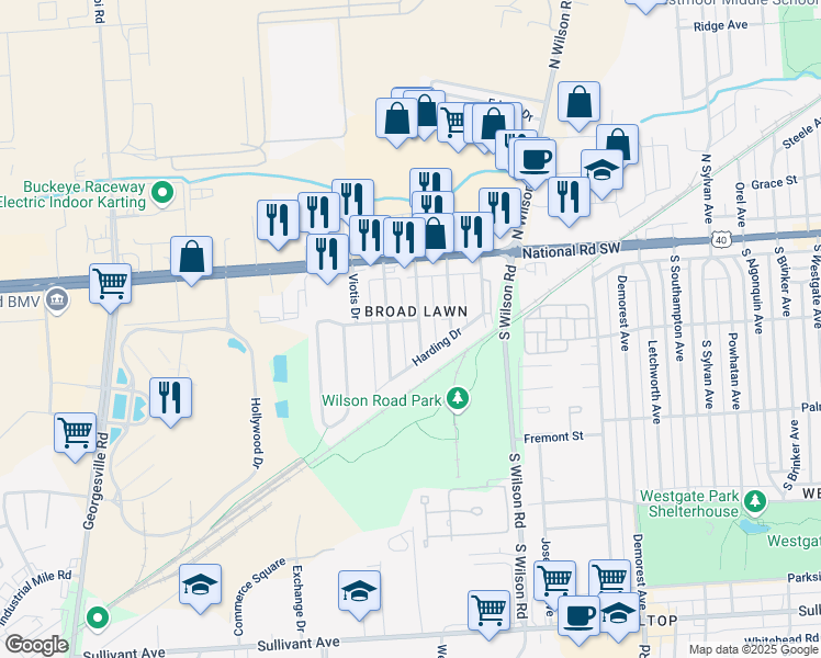 map of restaurants, bars, coffee shops, grocery stores, and more near 125 Florence Avenue in Columbus