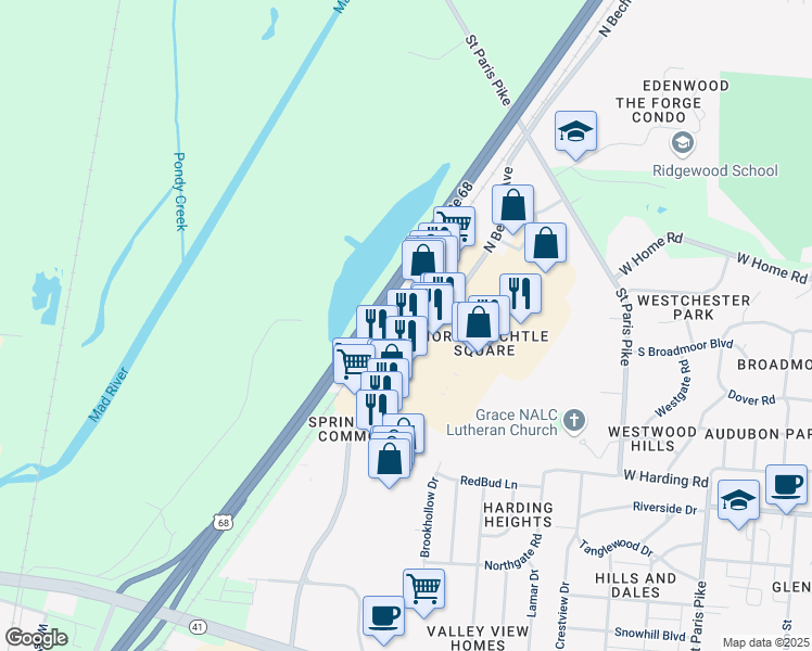 map of restaurants, bars, coffee shops, grocery stores, and more near 1961 North Bechtle Avenue in Springfield