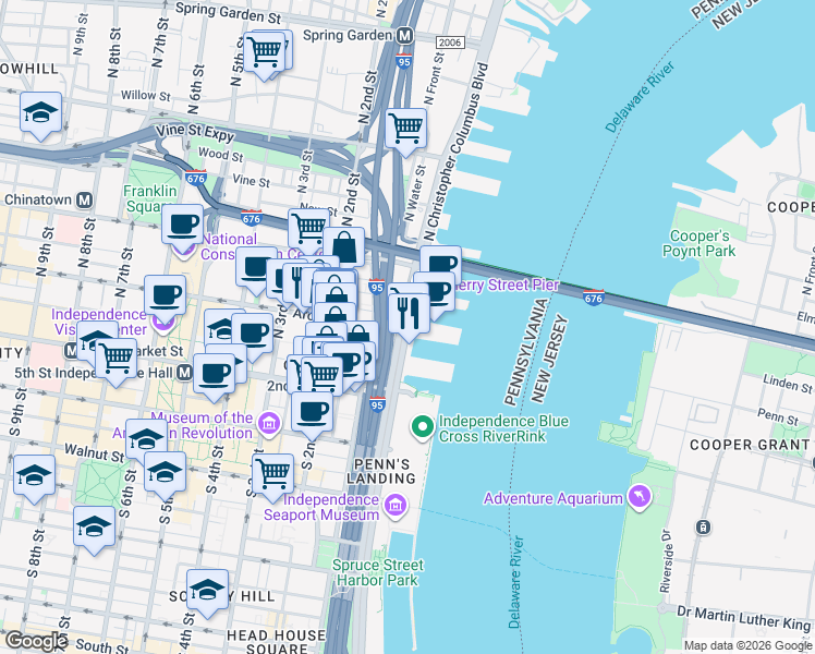 map of restaurants, bars, coffee shops, grocery stores, and more near 7 North Chris Columbus Boulevard # Park in Philadelphia