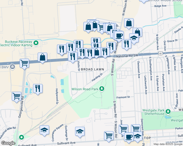 map of restaurants, bars, coffee shops, grocery stores, and more near 125 Florence Avenue in Columbus
