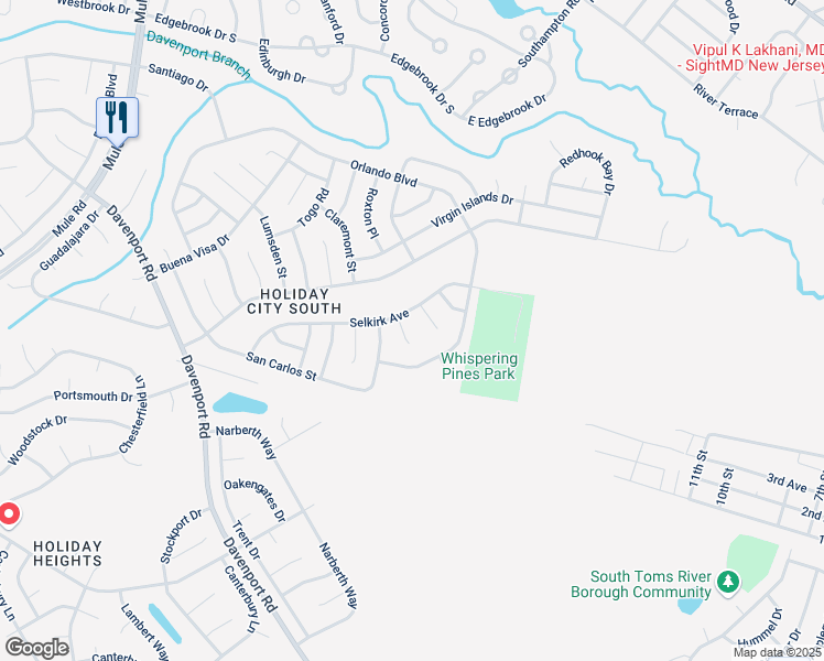 map of restaurants, bars, coffee shops, grocery stores, and more near 233 Orlando Boulevard in Toms River