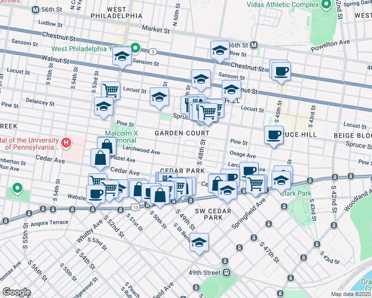 map of restaurants, bars, coffee shops, grocery stores, and more near 4840 Osage Avenue in Philadelphia