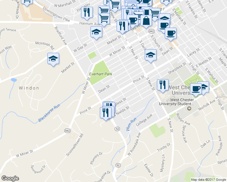 map of restaurants, bars, coffee shops, grocery stores, and more near 509 Price Street in West Chester