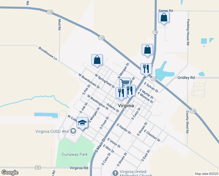 map of restaurants, bars, coffee shops, grocery stores, and more near 201-241 West Springfield Street in Virginia